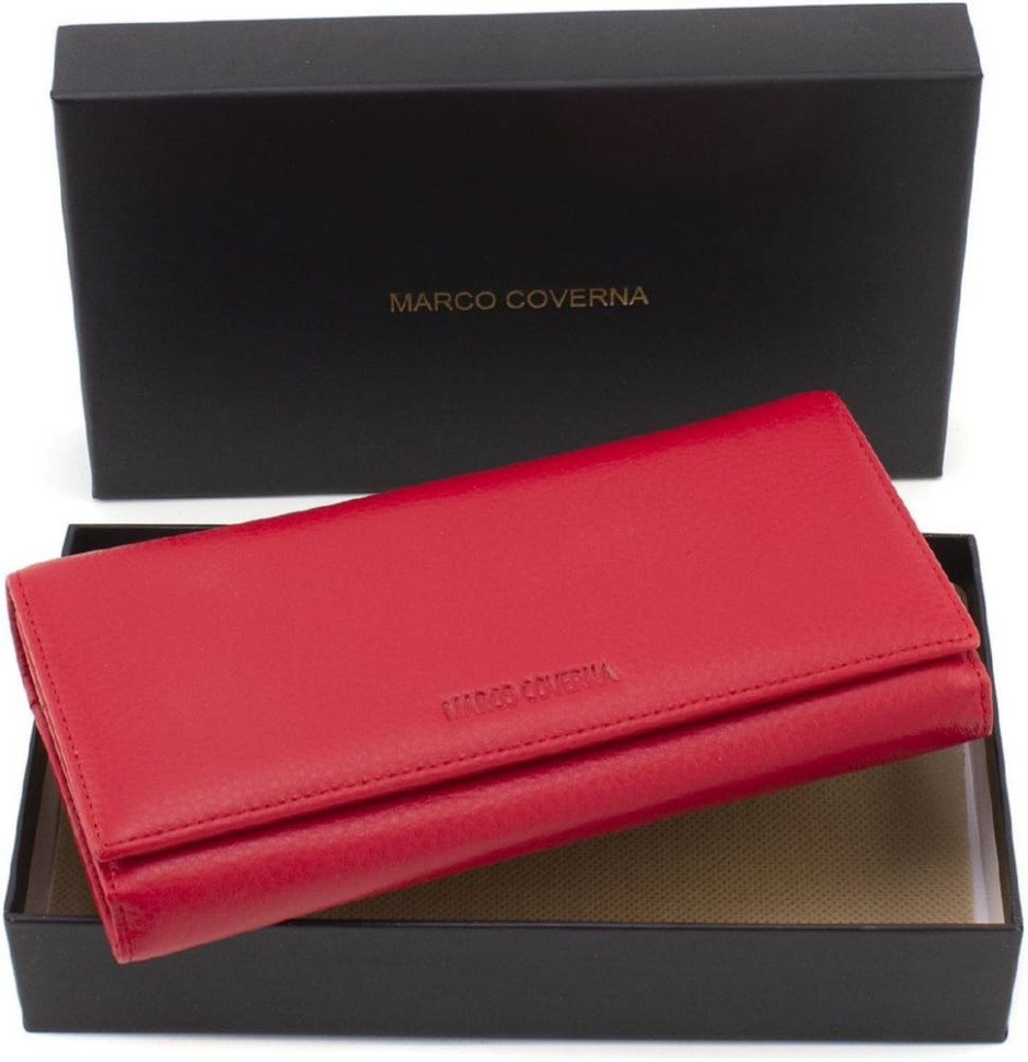 Large women`s wallet made of genuine red leather with magnets Marco Coverna W001 Red