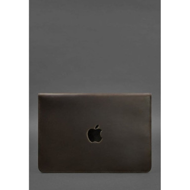Кожаный чехол-конверт на магнитах для MacBook 14 Темно-коричневый Crazy Horse