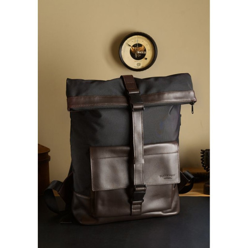 Urban backpack, black with brown accents