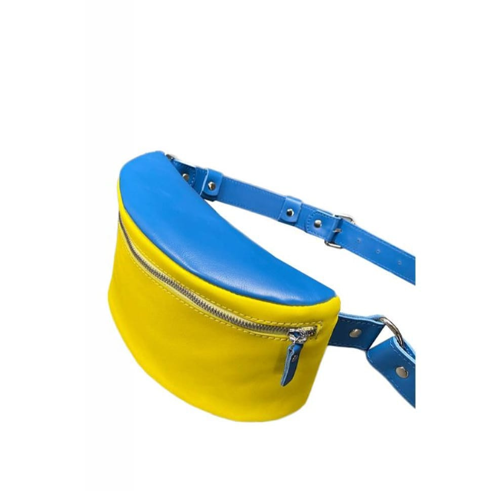 Шкіряна поясна сумка в патріотичних кольорах, синьо-жовта
