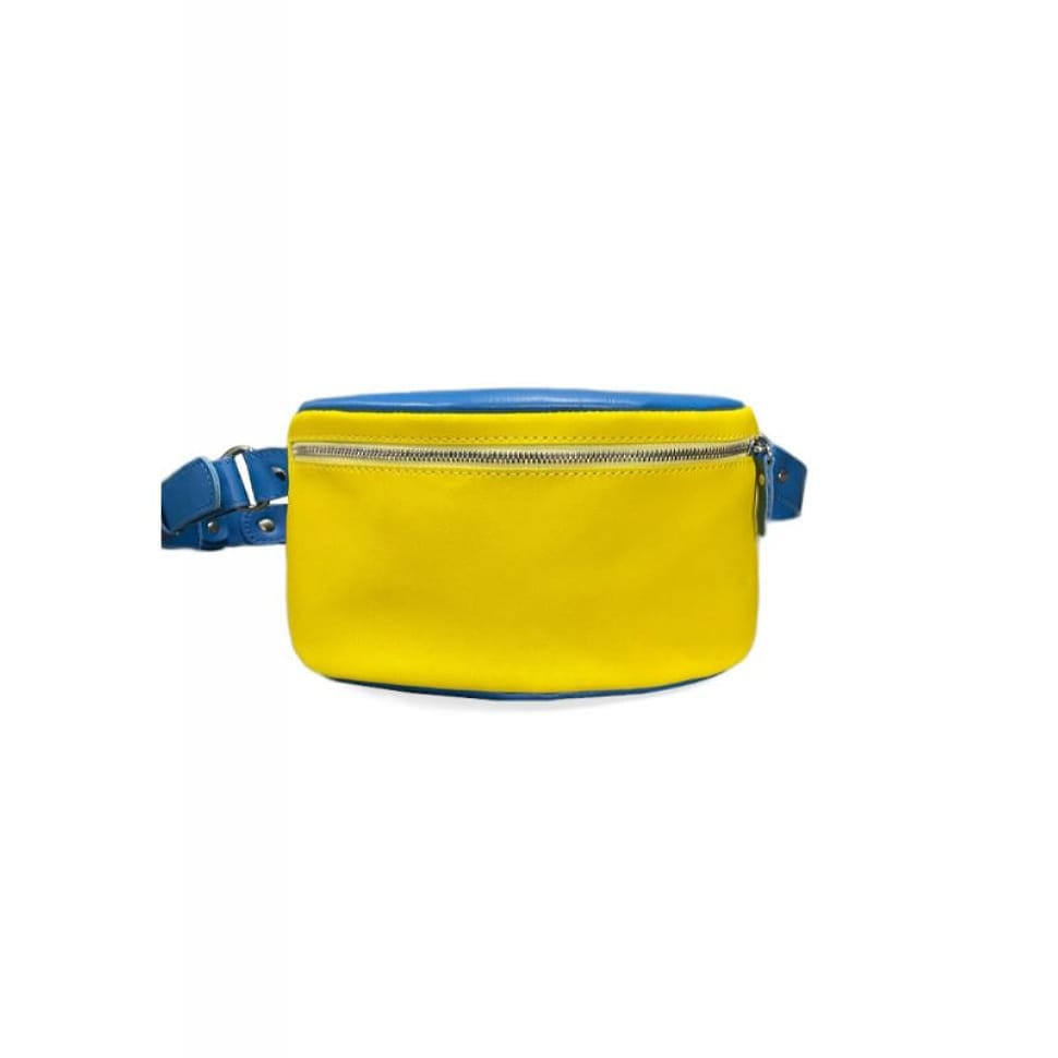 Шкіряна поясна сумка в патріотичних кольорах, синьо-жовта