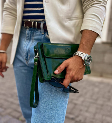 Leather Clutch Wallet - Decameron - Green - Time Resistance 5230401