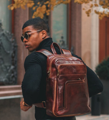 Large Leather Backpack - L.A. Confidential - Brown color - Time Resistance 5206601