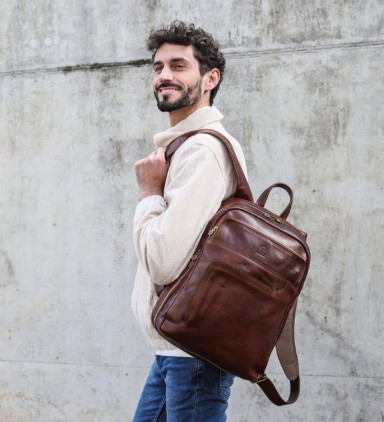 Large Leather Backpack - L.A. Confidential - Brown color - Time Resistance 5206601