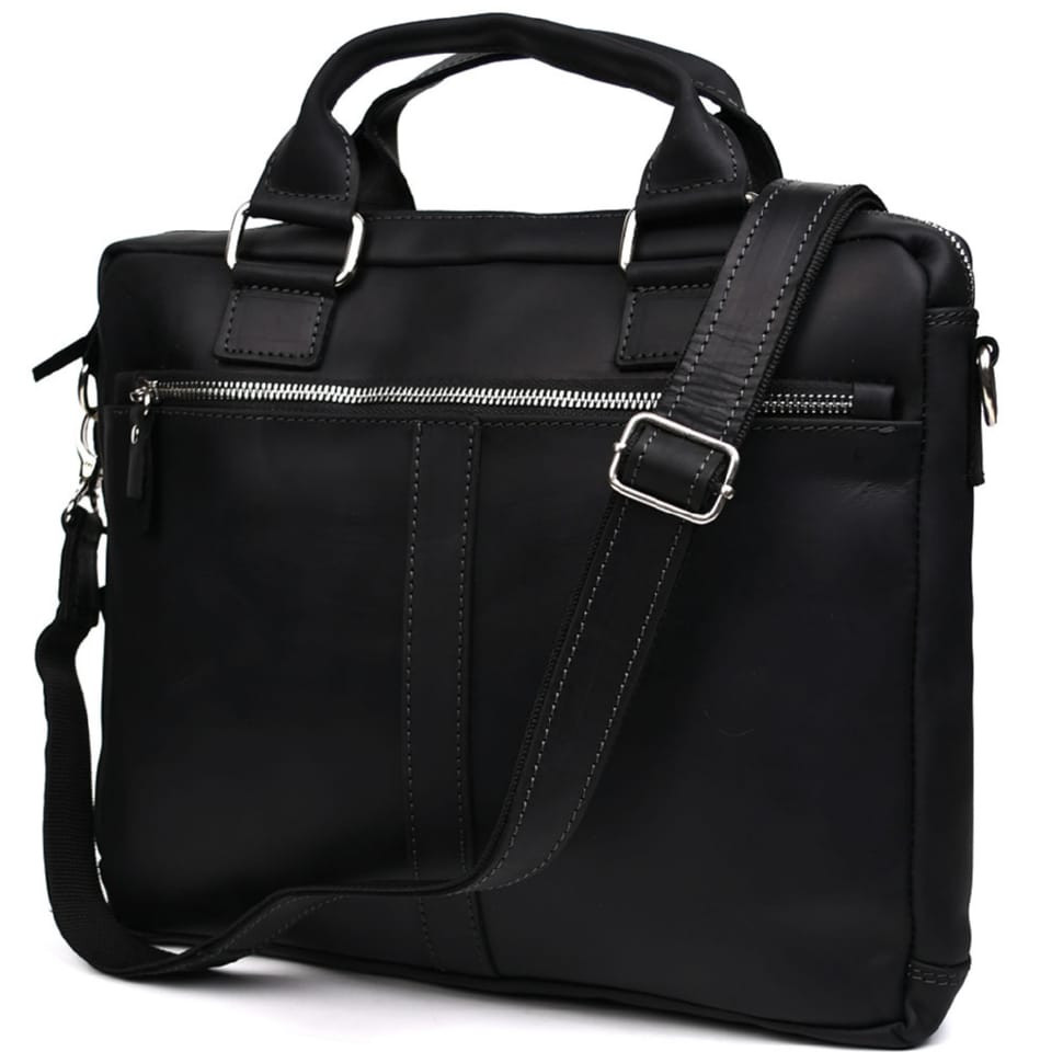 Мужская кожаная сумка А4 черная для макбука 13