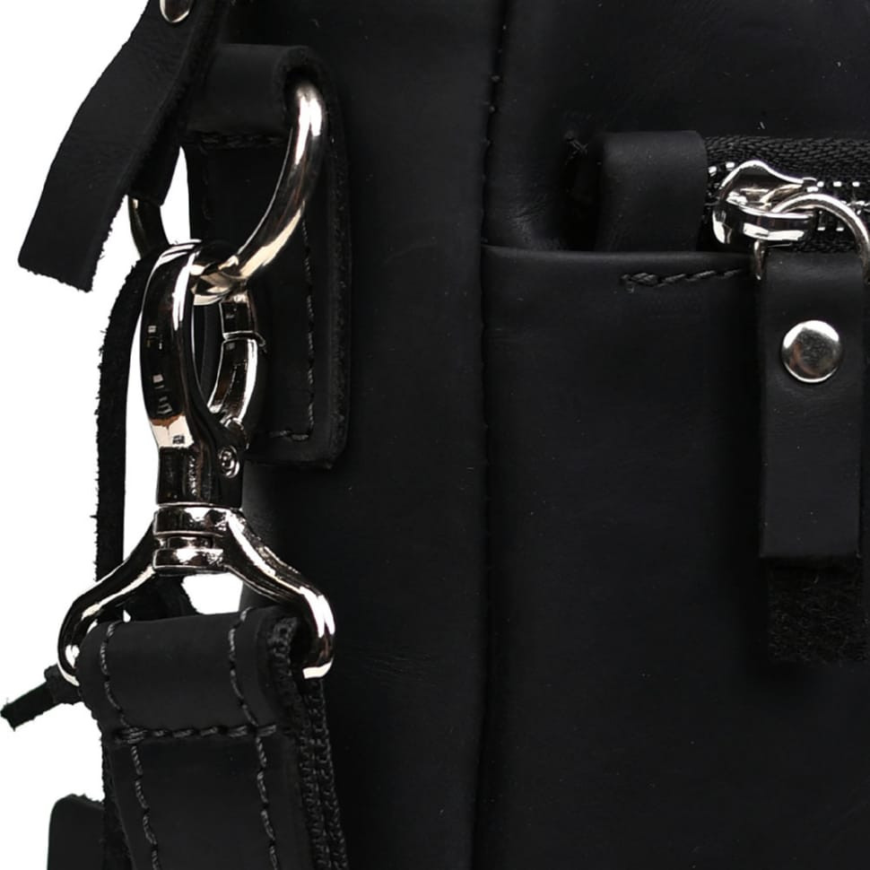 Мужская кожаная сумка А4 черная для макбука 13