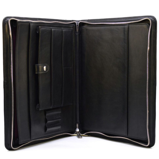 Шкіряна папка на блискавці з ручкою формату А4+ з органайзером чорна TARWA GA-4495-4lx