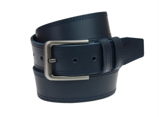 Ремінь чоловічий шкіряний джинсовий подвійна строчка SULLIVAN112-86 (8) 115-150 см синій