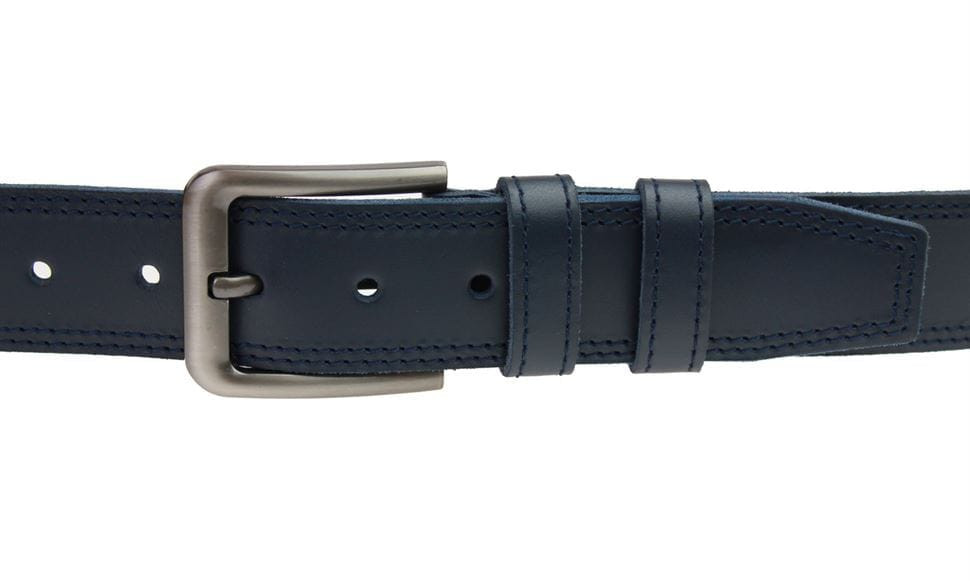 Ремінь чоловічий шкіряний джинсовий подвійна строчка SULLIVAN112-86 (8) 115-150 см синій