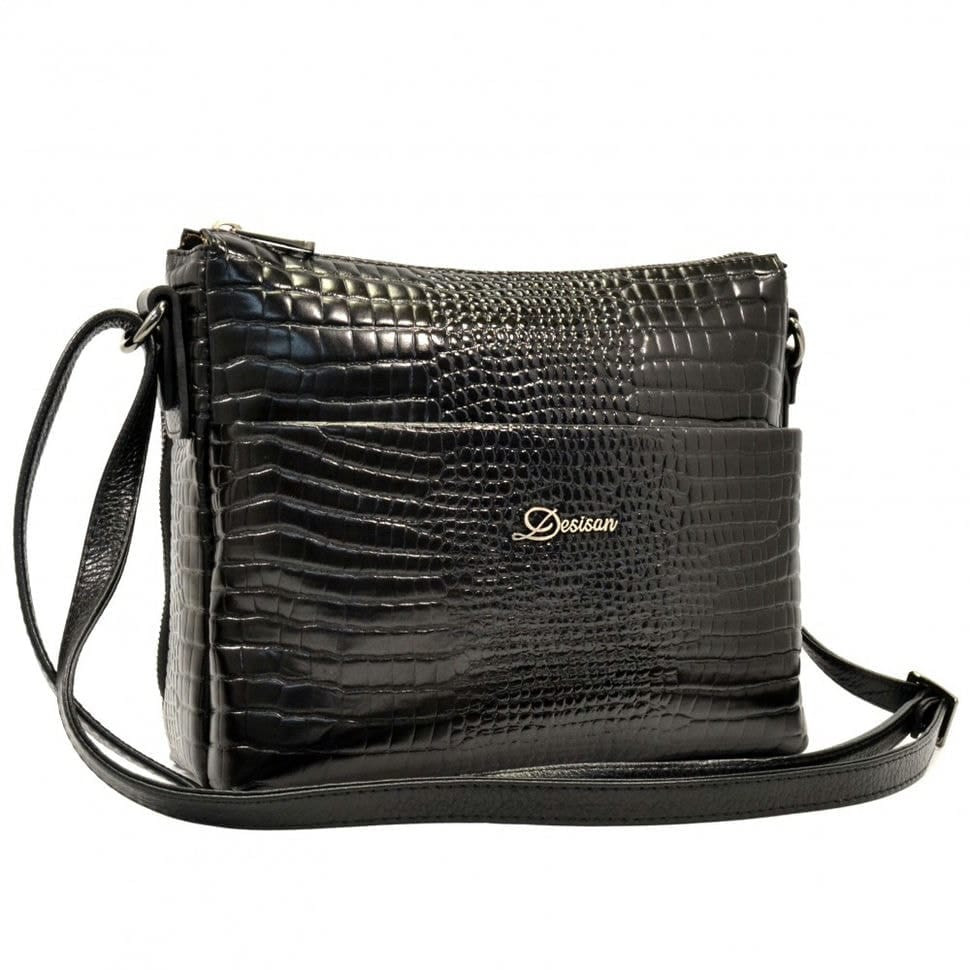 Сумка жіноча шкіряна Desisan 3015-633 чорний кроко лак