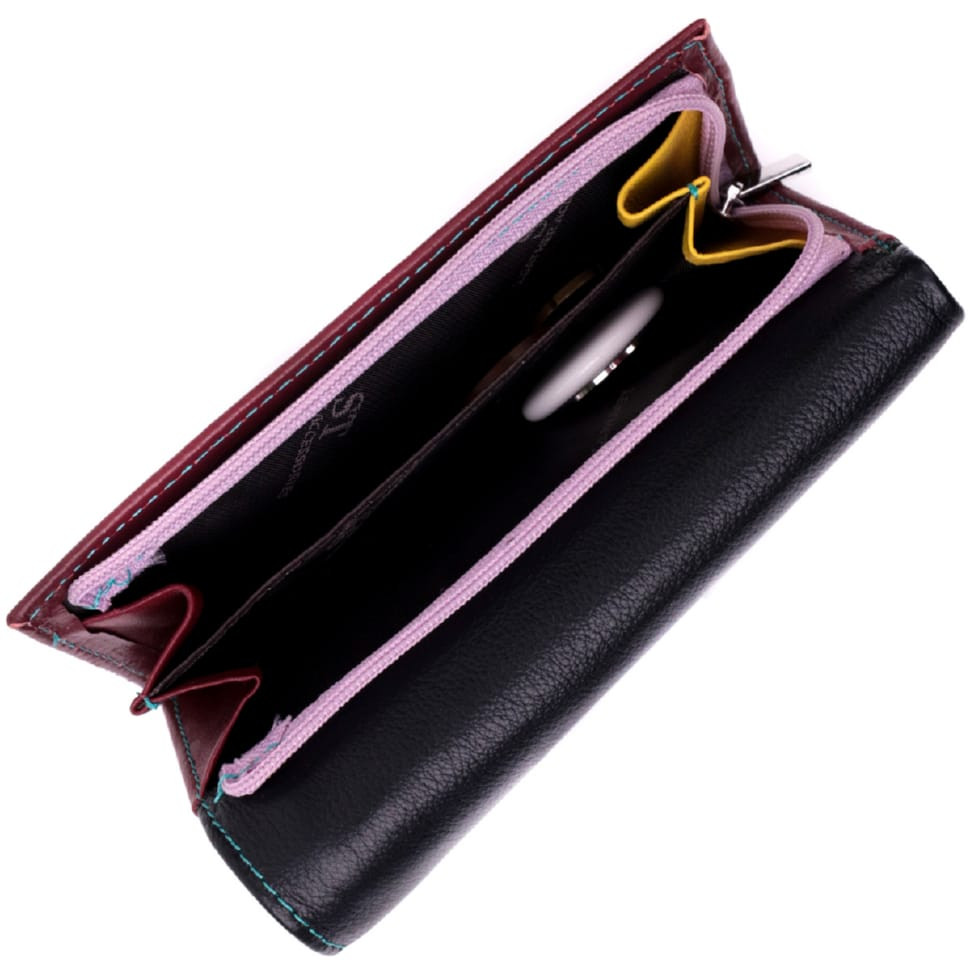 Вместительный кожаный кошелек в три сложения для женщин ST Leather 19444 Разноцветный