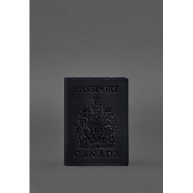 Leather passport cover with Canadian coat of arms dark blue Crazy Horse