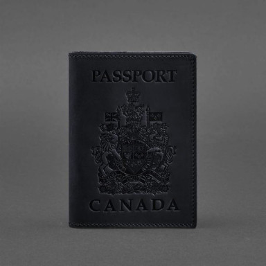 Leather passport cover with Canadian coat of arms dark blue Crazy Horse