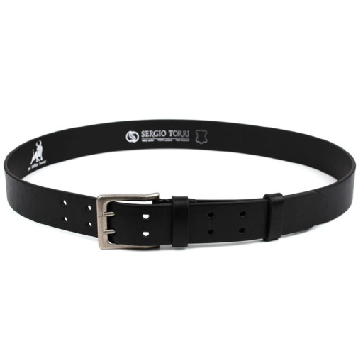 Ремінь зі шкіри буйвола st044624-1 чорний 40мм, офіцерський, на два язички