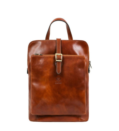 Womens Convertible Leather Backpack Shoulder Bag - Emma - Cognac Brown color -  Time Resistance 5232601