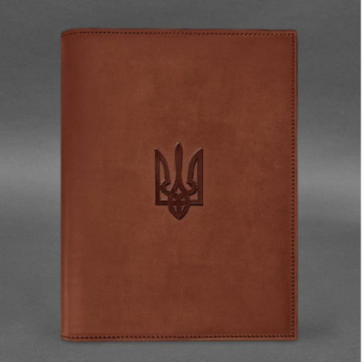 Шкіряна обкладинка для нотаріального реєстру із Тризубом світло-коричнева Crazy Horse