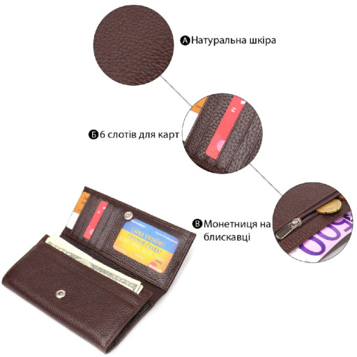 Жіночий зручний гаманець з натуральної зернистої шкіри CANPELLINI 21654 Коричневий