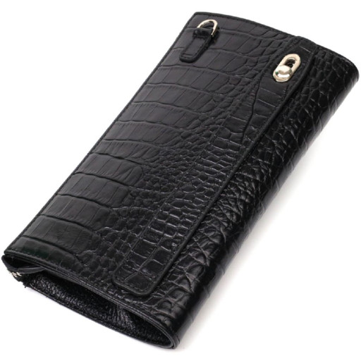Місткий чоловічий клатч з натуральної шкіри з тисненням під крокодила BOND 22049 Чорний