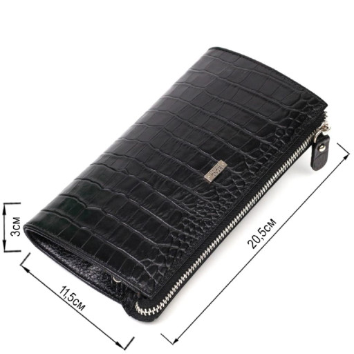 Місткий чоловічий клатч з натуральної шкіри з тисненням під крокодила BOND 22049 Чорний