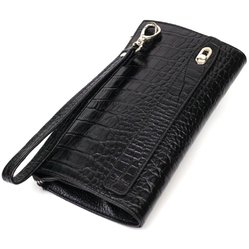 Місткий чоловічий клатч з натуральної шкіри з тисненням під крокодила BOND 22049 Чорний