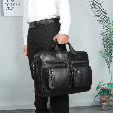 Mens leather convertible bag John McDee JD7429A black