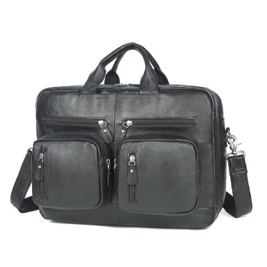 Mens leather convertible bag John McDee JD7429A black