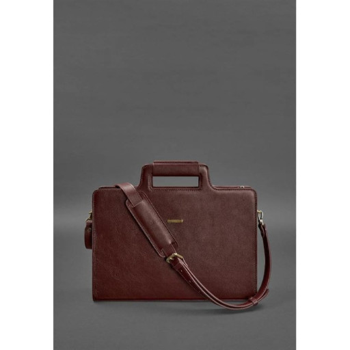 Жіноча шкіряна сумка для ноутбука та документів бордова.