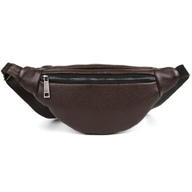 Leather banana bag with two compartments with front pocket TARWA FC-8040-3md brown