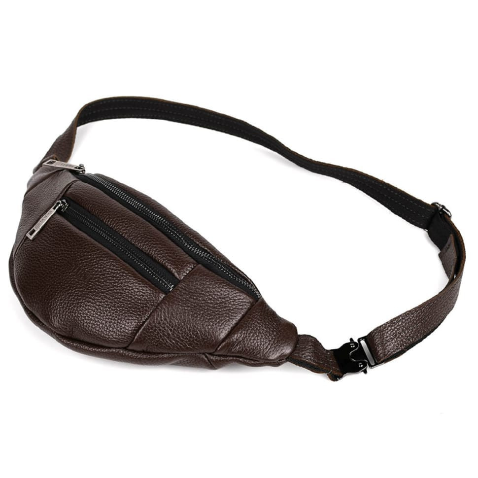 Leather banana bag with two compartments with front pocket TARWA FC-8040-3md brown