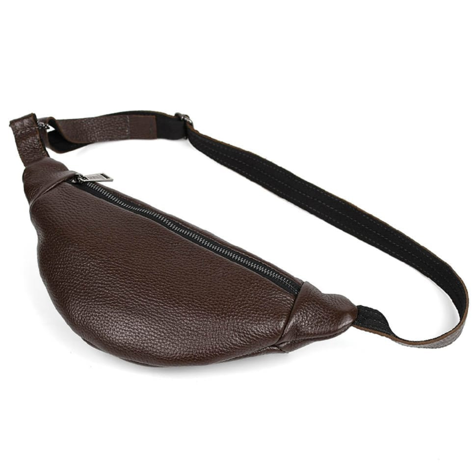 Leather banana bag with two compartments with front pocket TARWA FC-8040-3md brown