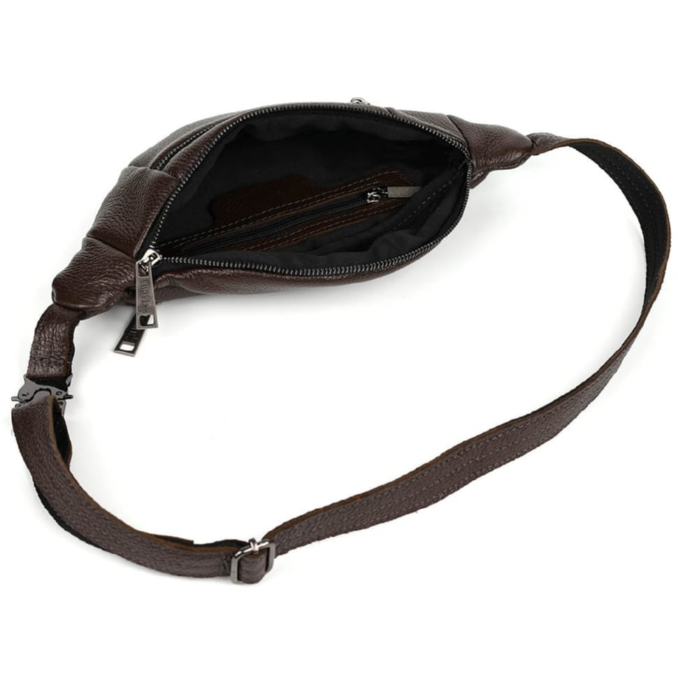 Leather banana bag with two compartments with front pocket TARWA FC-8040-3md brown