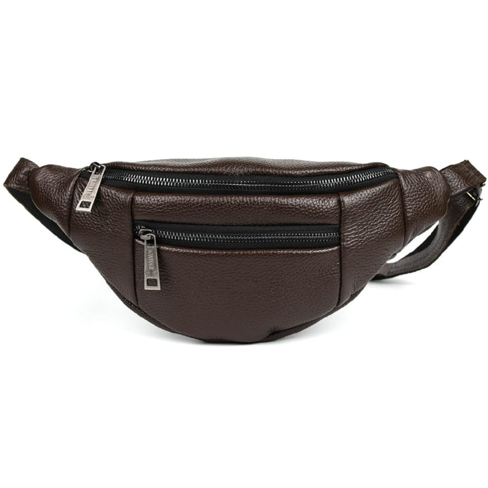 Leather banana bag with two compartments with front pocket TARWA FC-8040-3md brown