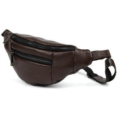 Leather banana bag with two compartments with front pocket TARWA FC-8040-3md brown