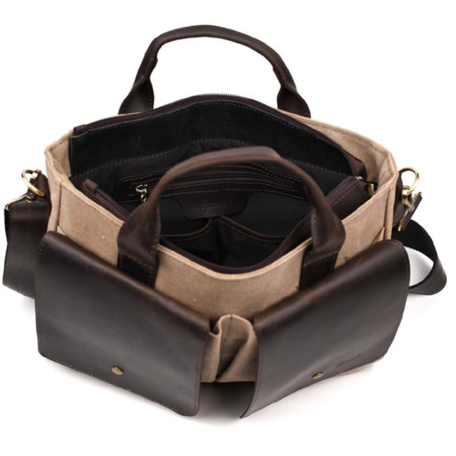 Чоловіча сумка з канвас та кінської шкіри TARWA RCs-3990-3md пісочна