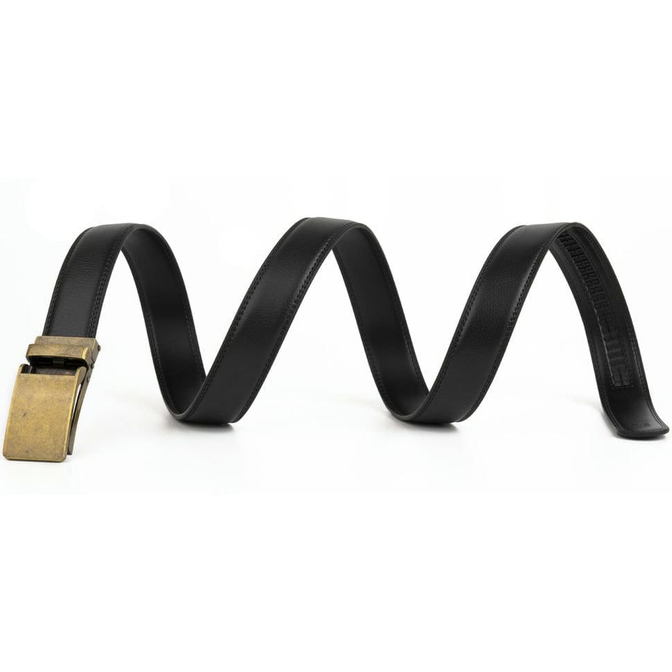 Ремінь чоловічий з латунною прямокутною пряжкою Vintage 20332 Чорний