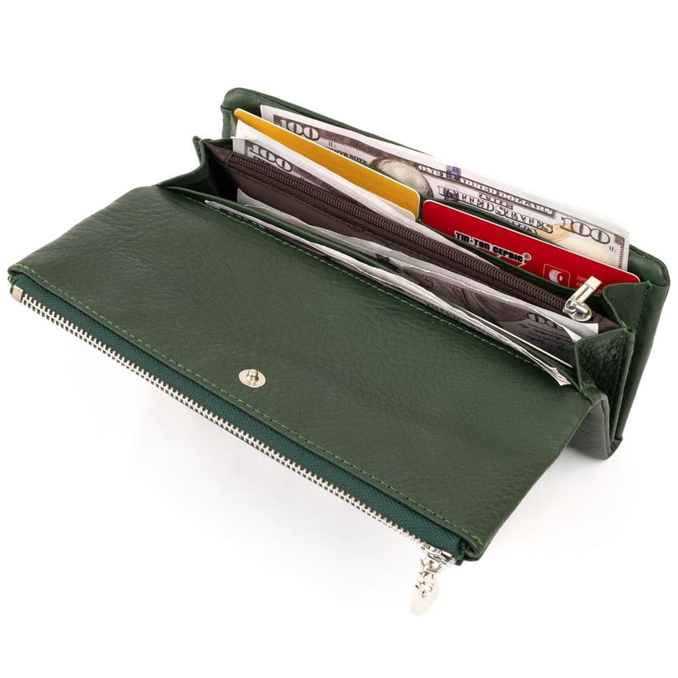 Клатч конверт з кишенею для мобільного шкіряний ST Leather 19270 Зелений