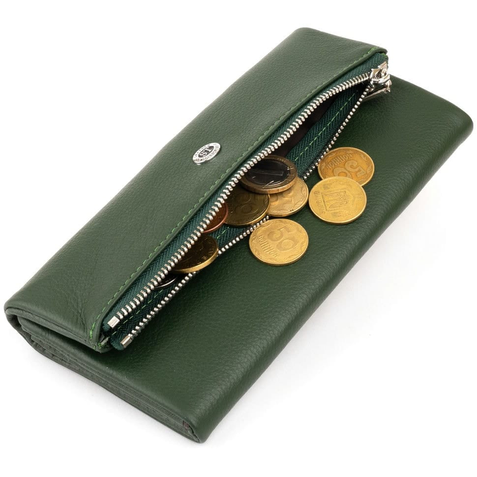 Клатч конверт з кишенею для мобільного шкіряний ST Leather 19270 Зелений