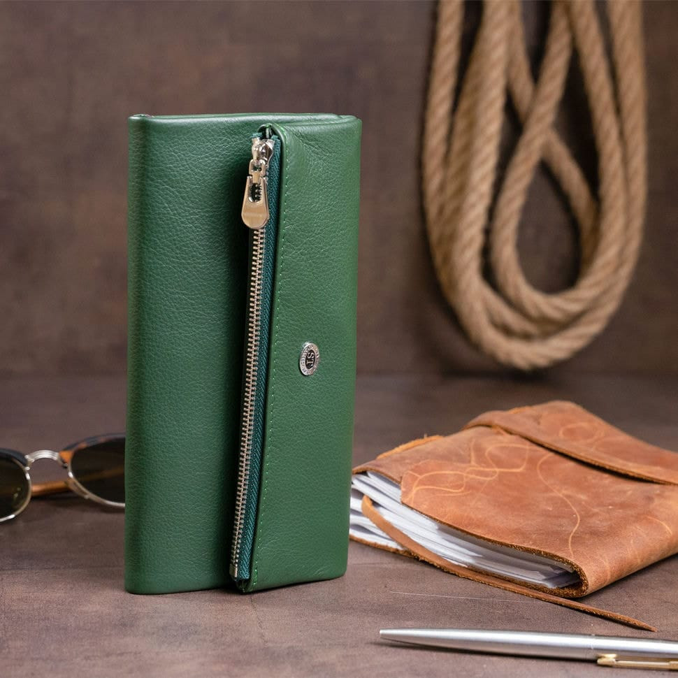 Клатч конверт з кишенею для мобільного шкіряний ST Leather 19270 Зелений