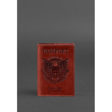 Coral leather passport cover with American coat of arms