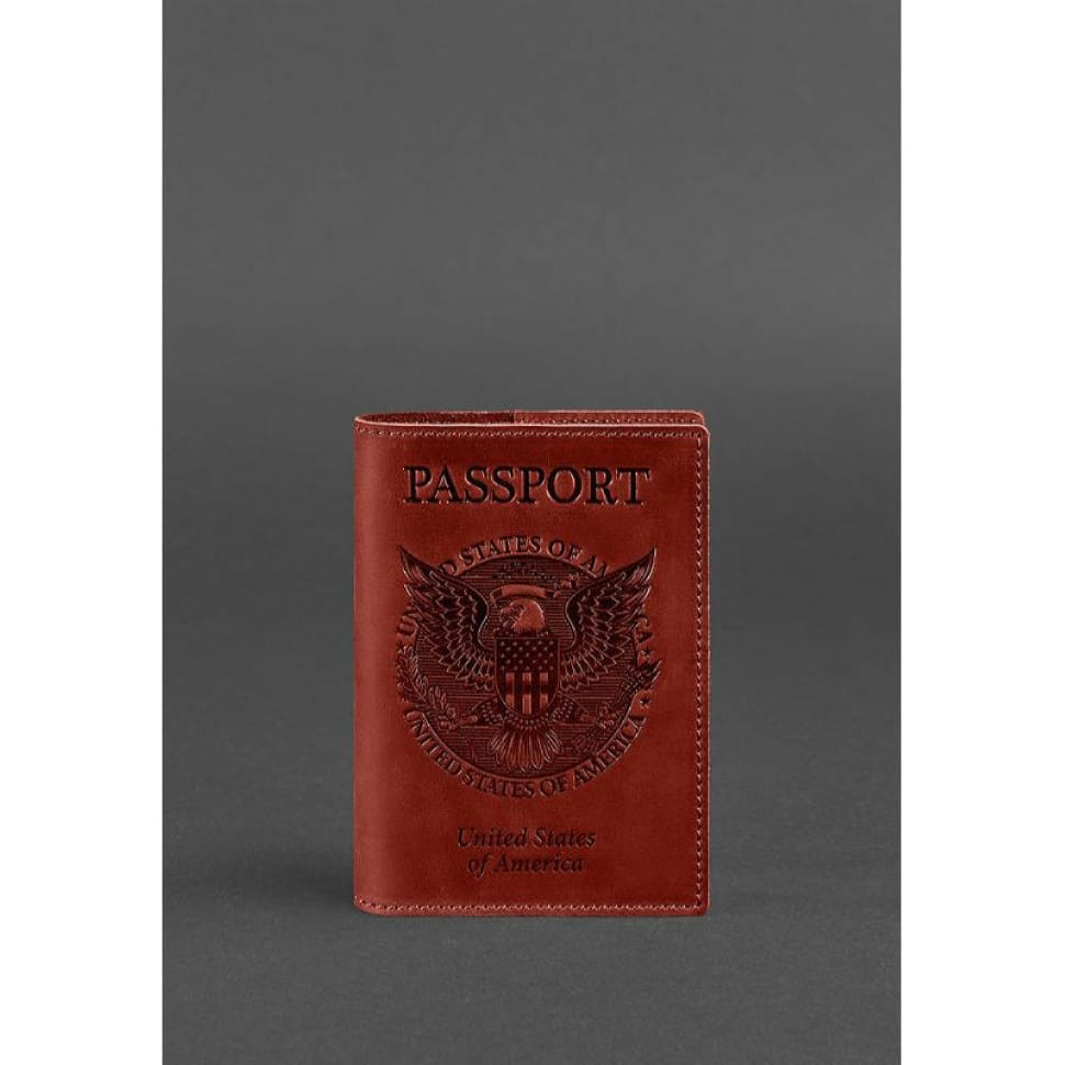 Coral leather passport cover with American coat of arms