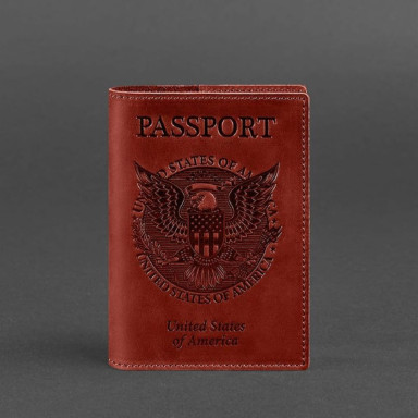Coral leather passport cover with American coat of arms