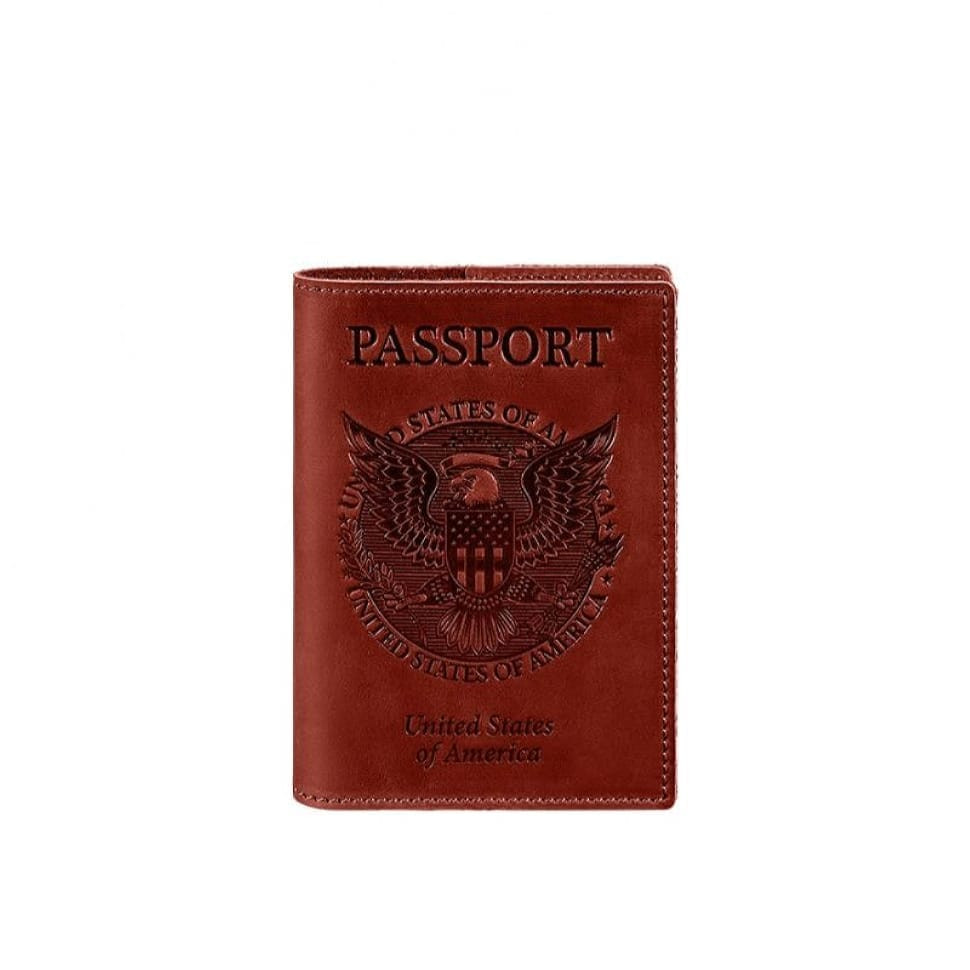 Coral leather passport cover with American coat of arms
