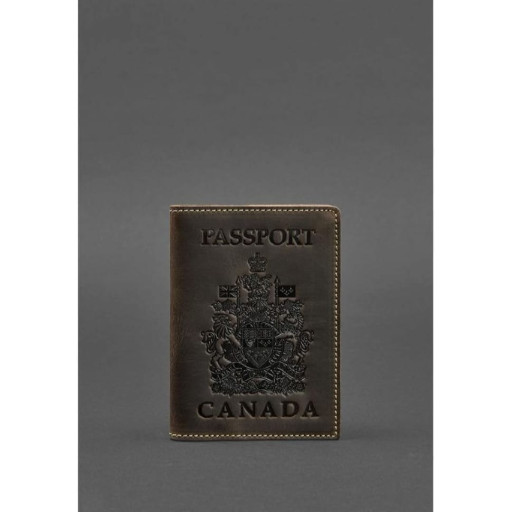 Шкіряна обкладинка для паспорта з канадським гербом темно-коричнева Crazy Horse