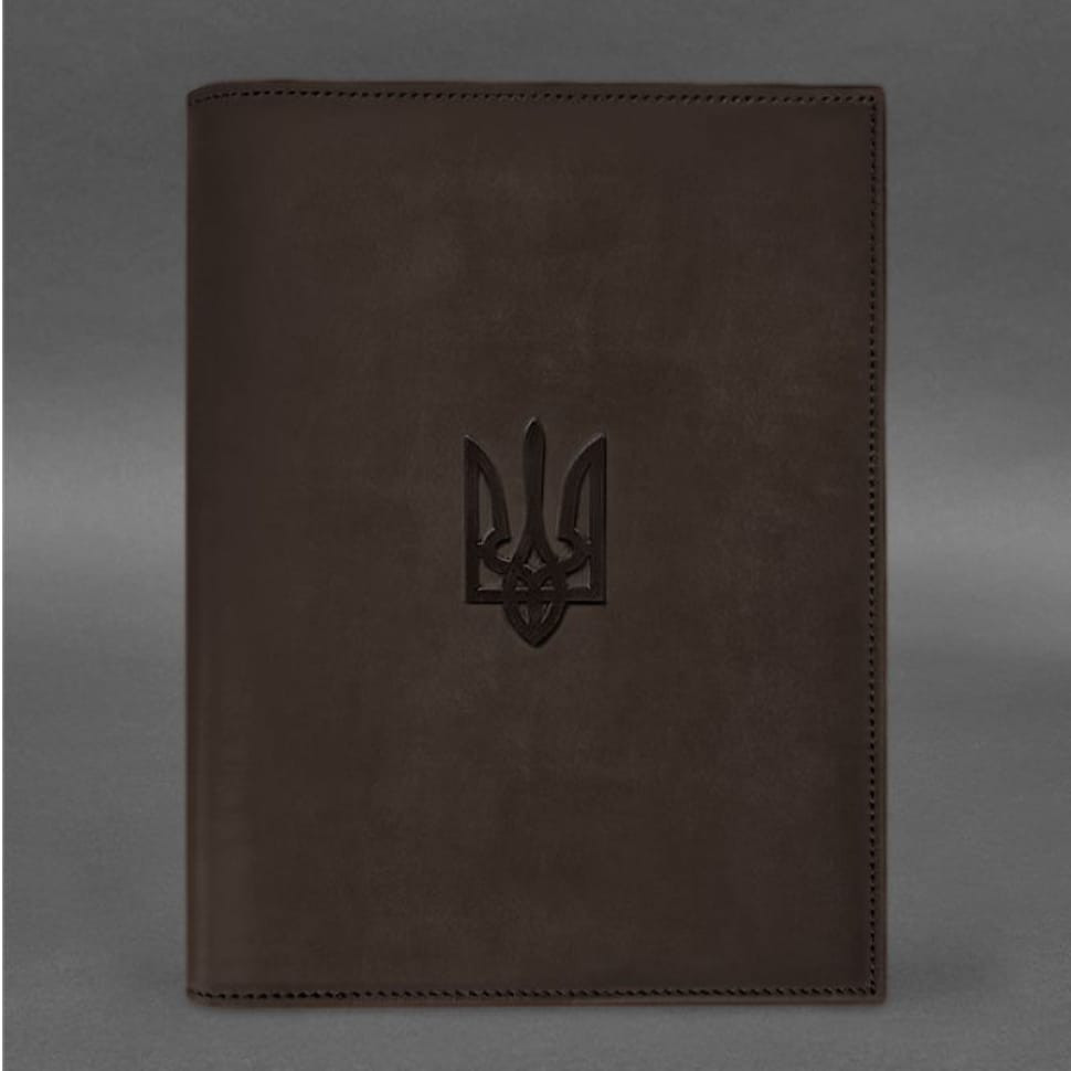 Шкіряна обкладинка для нотаріального реєстру з Тризубом темно-коричнева Crazy Horse