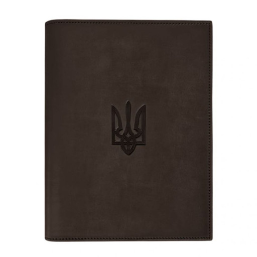 Шкіряна обкладинка для нотаріального реєстру з Тризубом темно-коричнева Crazy Horse
