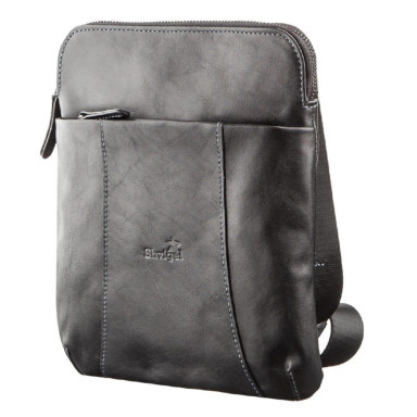 Shvigel 11177 Black Vintage Leather Vertical Messenger for Men