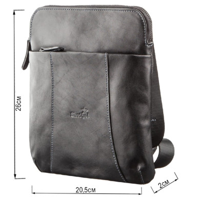 Shvigel 11177 Black Vintage Leather Vertical Messenger for Men