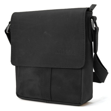 Small mens leather shoulder bag Limary lim-354RA black