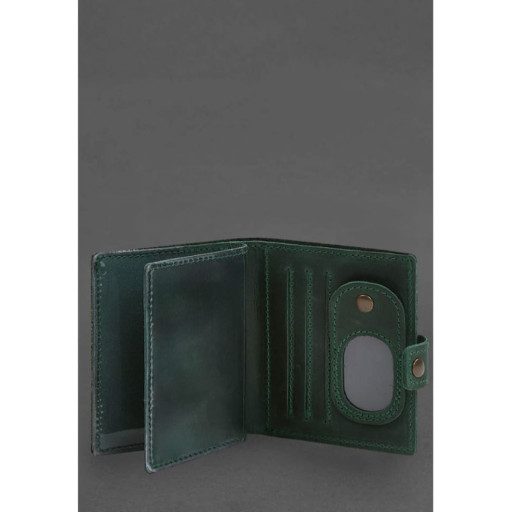 Шкіряна обкладинка-портмоне для посвідчення офіцера з кишенею для жетону 11.1 зелена Crazy Horse