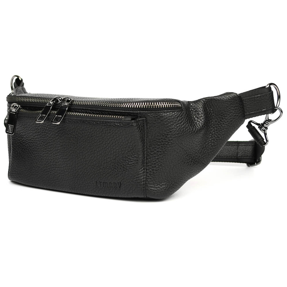 Шкіряна бананка напоясна сумка Limary Lim-233FA чорний флотар